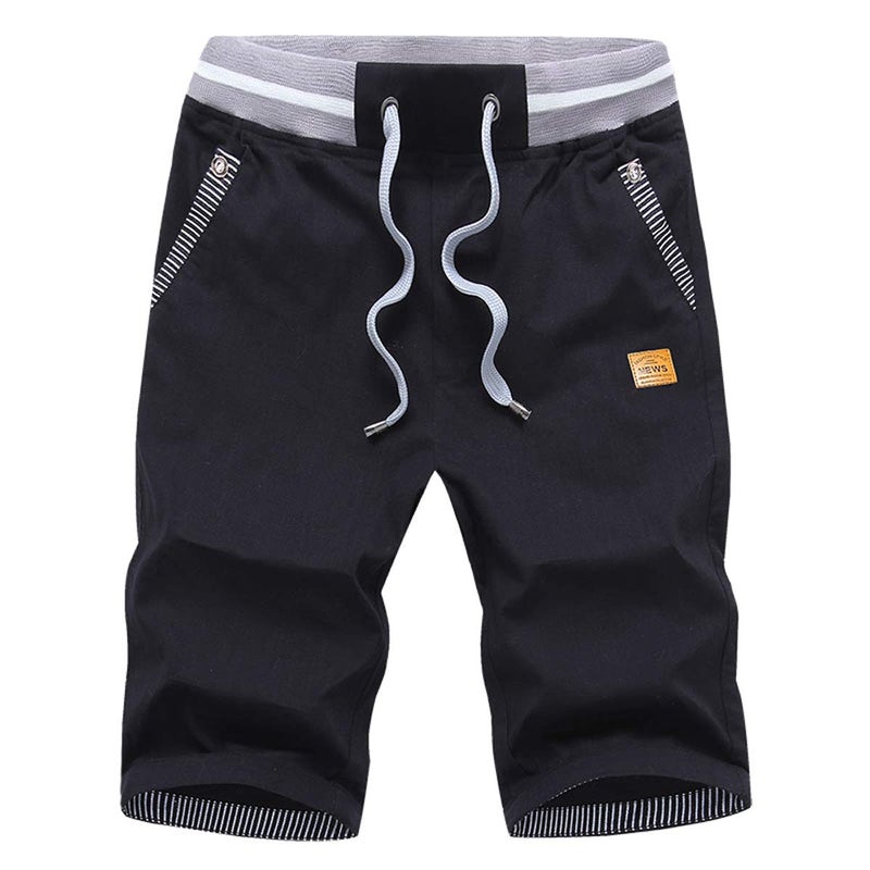 Tansozer Men's Shorts Casual Classic Fit Drawstring Summer Beach Shorts with Elastic Waist and Pockets (Black, XX-Large)